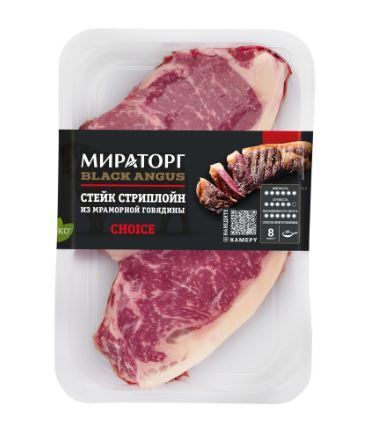 Мираторг Стейк Стриплойн из говядины охл SKIN 640г 1уп/4шт Black Angus Россия (1010001574)